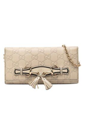 Gucci Guccissima Horsebit Wallet Chain Beige Leather
